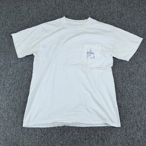 Guy Harvey Coastal Marlin Fishing Pocket T-Shirt Mens Medium White 100% Cotton